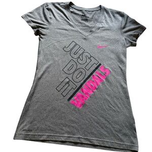 Nike Gray Pink Just Do It V-Neck Dri-FIT T-Shirt XS